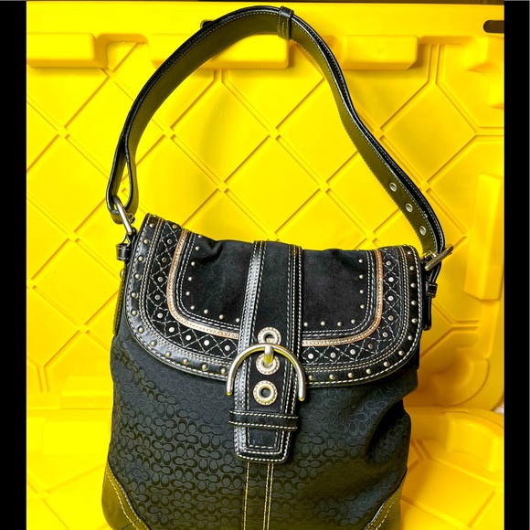 Coach | Bags | Coach Signature Jacquard Leather Hobo Purse Studded